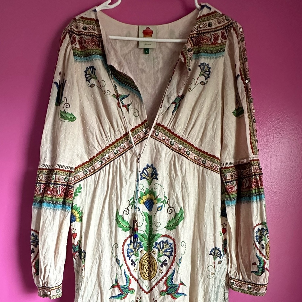 Farm Rio Embroidered Sequin
Bird Floral Print Maxi Dress Rare Size XL - Picture 8 of 9
